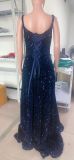 Long A-Line Ball Gown with Pockets High-Slit Shimmer Evening Dress（Processing time need 3-6 days）