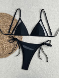 Women Sexy Solid Color Cut-Out Mesh Belted Drawstring Two-Piece Swimwear