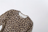 Women Spring and Summer Leopard Printed Long Sleeve Backless Jumpsuit