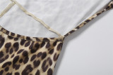 Women Spring and Summer Leopard Printed Long Sleeve Backless Jumpsuit