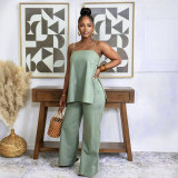 Women Elegant Casual Camisole Top and Split Pant Two-Piece Set
