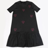 Women Round Neck Beaded Short Sleeve Dress