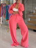 Women Casual Long Sleeve Zipper Top and Wide-Leg Pants Two-Piece Set