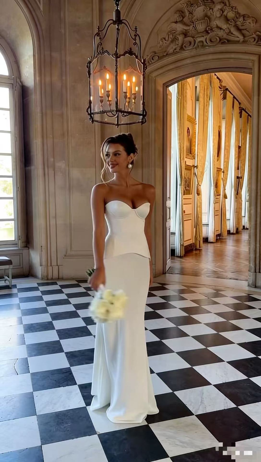 French Strapless Engagement Maxi Dress for Bridal Events