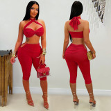 Women Sexy Belted Top and Pant Two-Piece Set