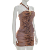 Women Sexy Spring Summer Printed Halter Neck Bodycon Dress