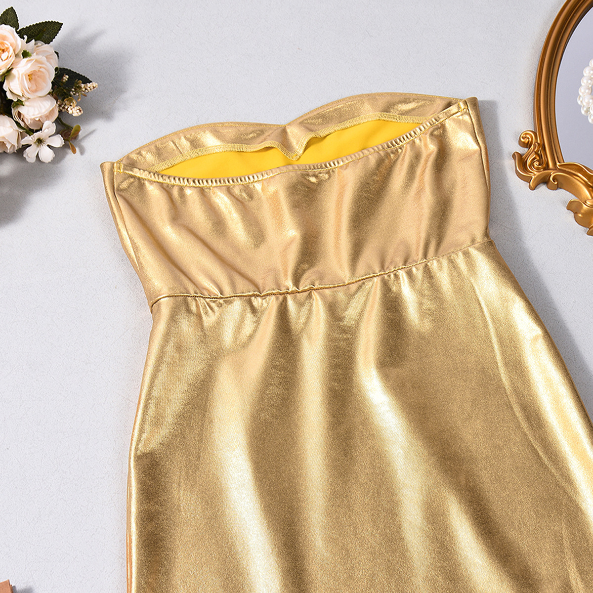 Strapless Metallic Dress for Summer Evening Parties