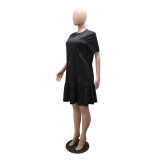 Women Round Neck Beaded Short Sleeve Dress