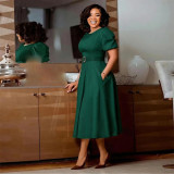 Plus Size African Women Round Neck Puff Sleeve Dress