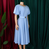 Plus Size African Women Round Neck Puff Sleeve Dress
