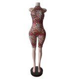 Women Cow Print Halter Neck Sleeveless Knee-Length Jumpsuit