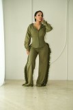 Women Casual Long Sleeve Zipper Top and Wide-Leg Pants Two-Piece Set