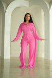Women Casual Long Sleeve Zipper Top and Wide-Leg Pants Two-Piece Set