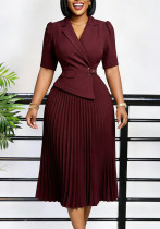 African Women Summer Elegant 3/4 Sleeve Turndown Collar Dress