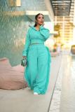 Women Casual Long Sleeve Zipper Top and Wide-Leg Pants Two-Piece Set