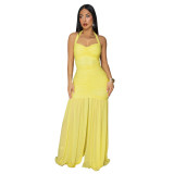 Women Elegant Solid Color Split Bodycon Dress