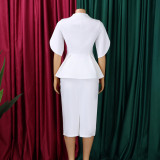 Women Short Sleeve Elegant Ruffled Split Color Bodycon Dress