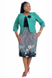 Plus Size Women African Mom Coat Printed Dress Two-Piece Set
