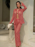Women Striped Beach Holidays Swimwear Set