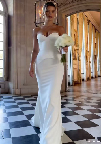 Women French Strapless Bridal Engagement Maxi Dress