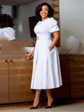 Plus Size African Women Round Neck Puff Sleeve Dress