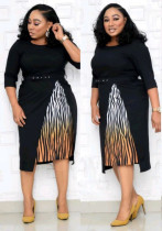 Plus Size Women African Round Neck 3/4 Sleeve Dress