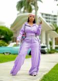 Women Casual Long Sleeve Zipper Top and Wide-Leg Pants Two-Piece Set