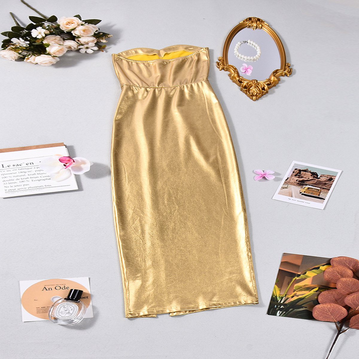 Strapless Metallic Dress for Summer Evening Parties