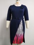 Plus Size Women African Round Neck 3/4 Sleeve Dress