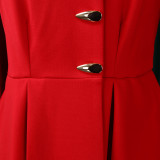 Women Short Sleeve Elegant Ruffled Split Color Bodycon Dress