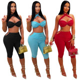 Women Sexy Belted Top and Pant Two-Piece Set