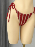 Women Striped Beach Holidays Swimwear Set