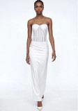 Women Strapless White Sexy Maxi Dress