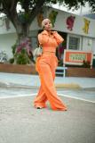 Women Casual Long Sleeve Zipper Top and Wide-Leg Pants Two-Piece Set
