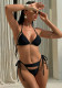 Women Sexy Solid Color Cut-Out Mesh Belted Drawstring Two-Piece Swimwear