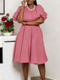 Women Elegant Round Neck Puff Sleeve Dress