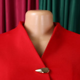 Women Short Sleeve Elegant Ruffled Split Color Bodycon Dress