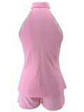 Women Elegant Turndown Collar Button Down Sleeveless Halter Neck Blazer Vest Shorts Set