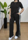 Women Casual Striped T-Shirt Straight Pants Two Piece Set