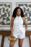 Women Elegant Turndown Collar Button Down Sleeveless Halter Neck Blazer Vest Shorts Set