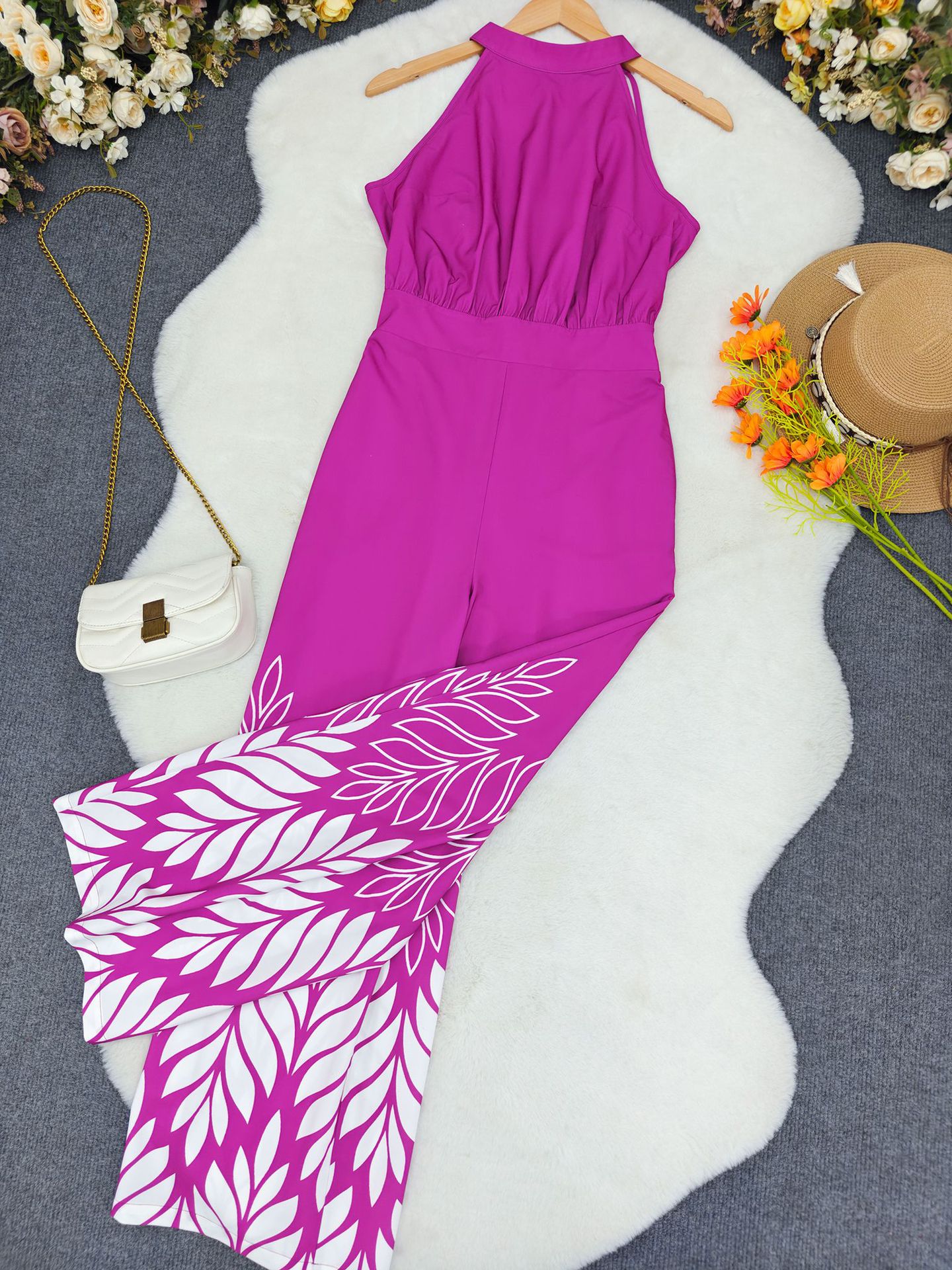 Sleeveless Halter Neck Lace-Up Jumpsuit for Holiday Parties