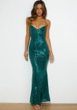 Women Sexy V Neck Backless Sequin Party Evening Long Dress