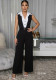 Women Black White Patchwork Sleeveless Sport Fitness Jumpsuit