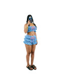 Summer Women Crochet Knitted Ruffle Strapless Lace-Up Beach Shorts Two Piece Set