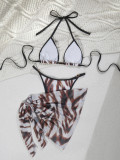 Holiday Women Printed Lace-Up Sexy Three Piece Bikini Swimwear