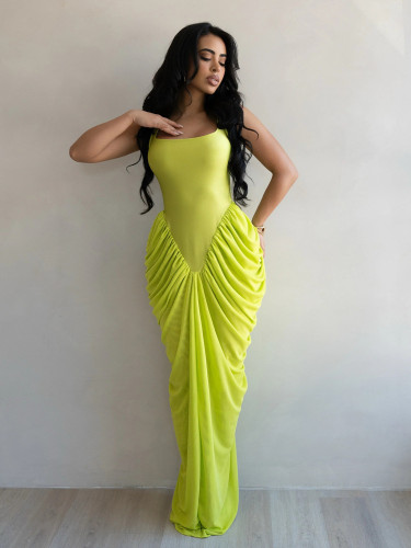 Women Elegant Pleated Bodycon Long Evening Dress