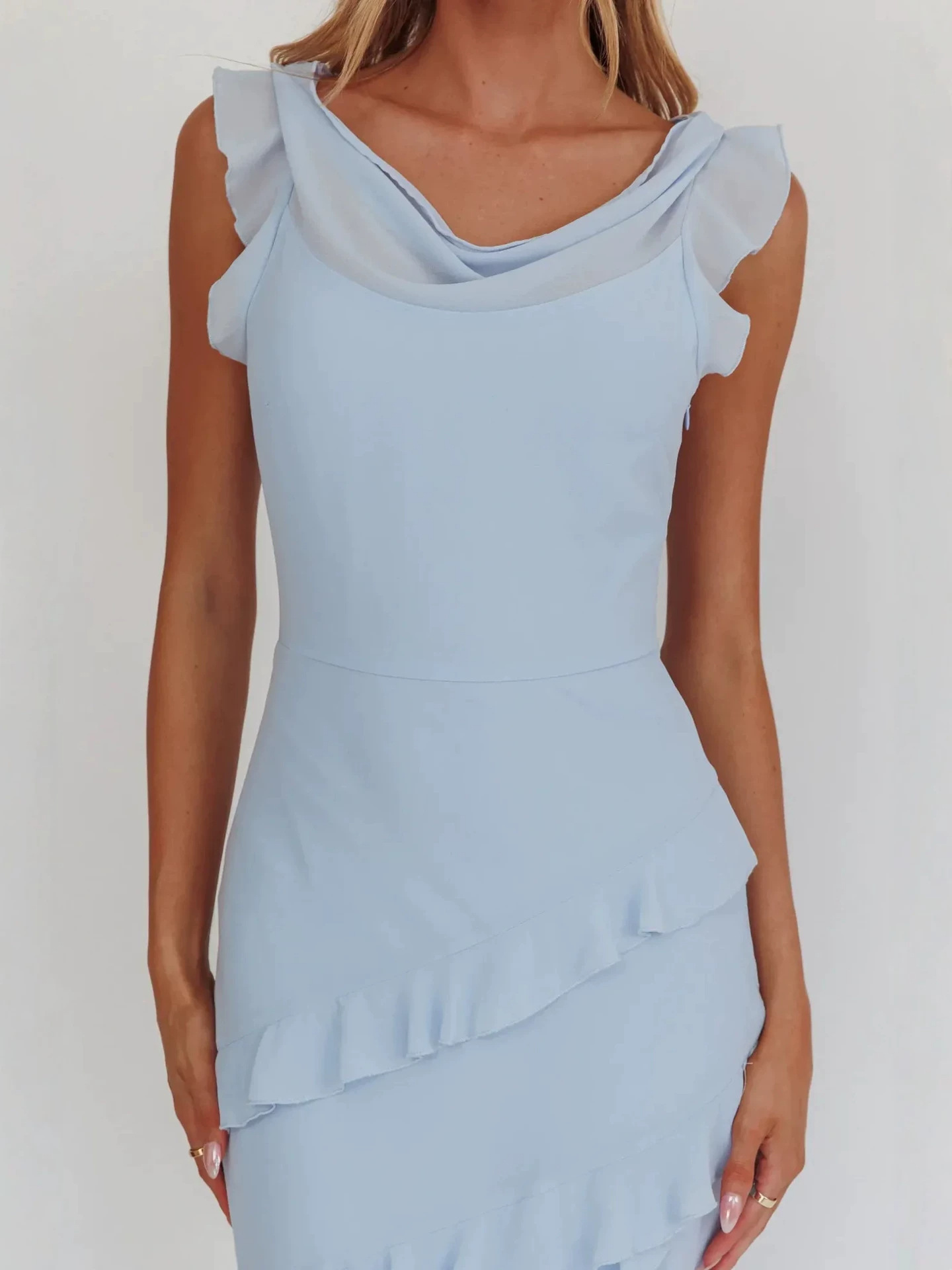 Solid Ruffle Maxi Dress for Summer Holidays