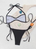 Women Black Lace-Up Slim Fit Triangle Two Piece Bikini