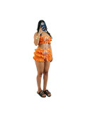 Summer Women Crochet Knitted Ruffle Strapless Lace-Up Beach Shorts Two Piece Set