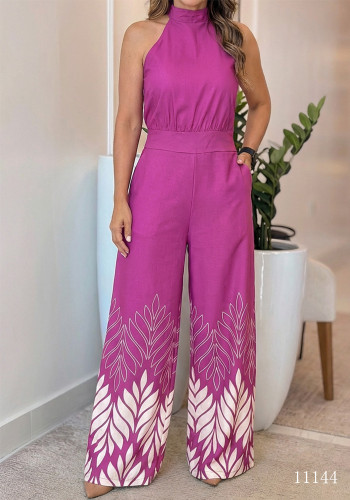 Holiday Women Casual Elegant Sleeveless Halter Neck Lace-Up Jumpsuit